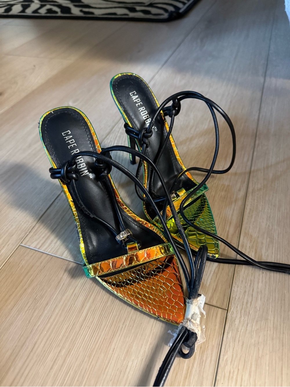 Cape Robbin Iridescent Green and Orange Lace-Up Heels